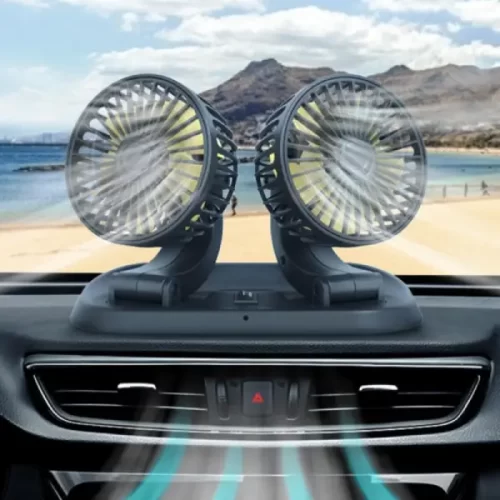 Double Headed Car Fan 12 Volt DC Air Cooling Rotatable Strong